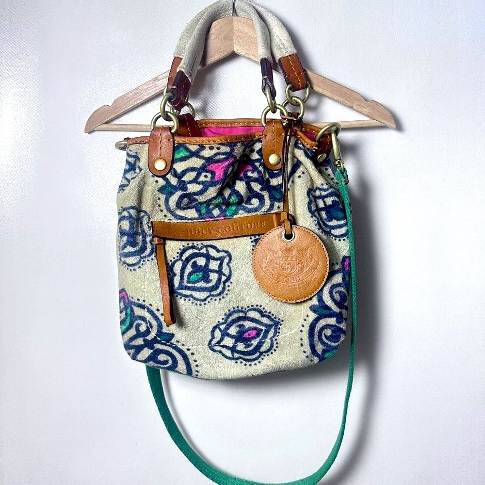 Y2K Juicy Couture Purse Womens Tote Bag Terry Cloth Large Colorful Leath…